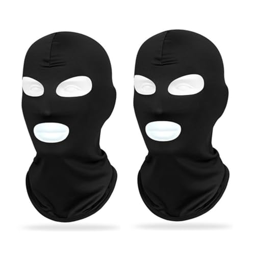 2Pcs Full Face Mask,2Hole/3Hole Black Thin Balaclava Seamless Mask - color: 3 Hole 2black