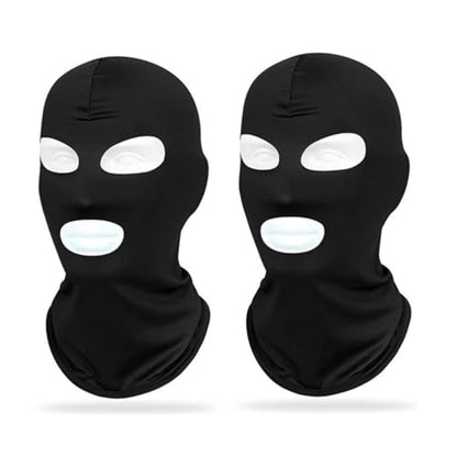 2Pcs Full Face Mask,2Hole/3Hole Black Thin Balaclava Seamless Mask - color: 3 Hole 2black