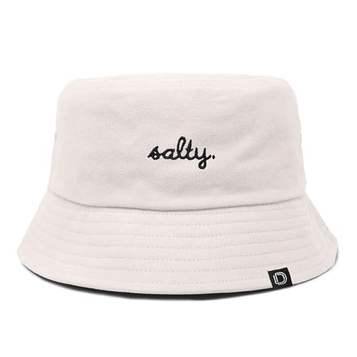 DALIX Salty Embroidered Bucket Hat Cotton Summer Beach Vacation Cap Womens - color: Parchment White, size: Large