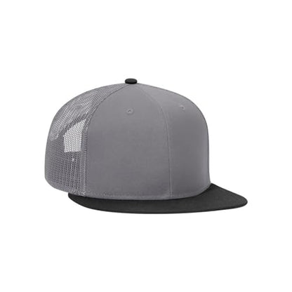 Ashen Fane 6 Panel Mid Profile Mesh Back Structured Trucker Adjustable Snapback Hat - color: Blk/Gry/Gry