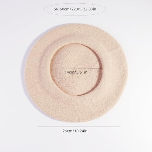 French Style Acrylic Beret - Solid Color Wool-Look Classic Winter Beanie Hat - color: Beige