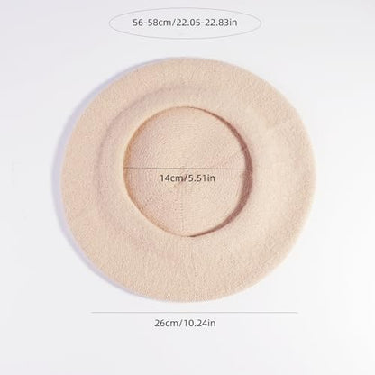 French Style Acrylic Beret - Solid Color Wool-Look Classic Winter Beanie Hat - color: Beige