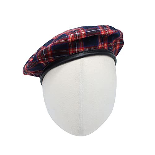 WITHMOONS Cotton Plaid Beret Hat Tartan Check French Beanie Cap YZF0083 - color: Navy