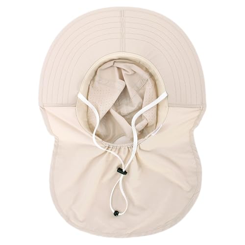 Sun Hats for Men Women with Neck Flap UPF 50+ UV Protection Wide Brim Bucket Hat Safari Hiking Fishing Hats - color: Beige
