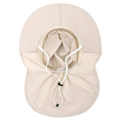 Sun Hats for Men Women with Neck Flap UPF 50+ UV Protection Wide Brim Bucket Hat Safari Hiking Fishing Hats - color: Beige