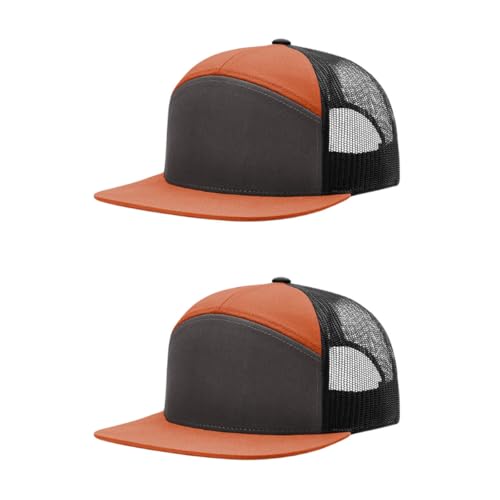Richardson 168 Hi-Pro 7 Panel Adjustable Snapback Trucker Mesh Back Cap - color: Charcoal/Burnt Orange/Black