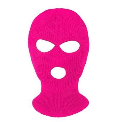 3 Hole Ski Mask, Knitted Balaclava Face Mask, Winter Full Face Mask Cover for Winter Outdoor Sports - color: Dark Pink