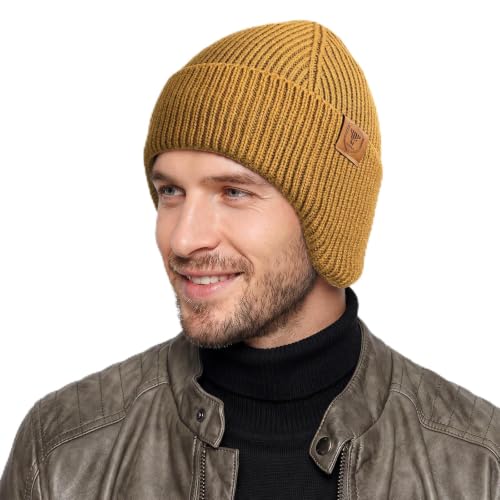 OZERO Winter Beanies Hats Men: Beanie with Ear Flaps - color: Brown