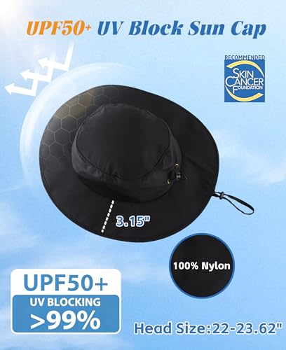 Home Prefer UPF50+ Mens Sun Hat Wide Brim Fishing Hat for Men UV Protection Womens Beach Bucket Hat for Golf Hiking Gardening - color: Black