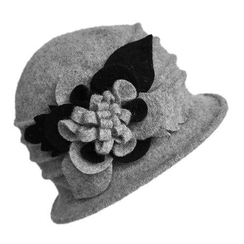 Women Cloche Bucket Hat 1920s Vintage Dress Winter Hats - color: Mixing Grey