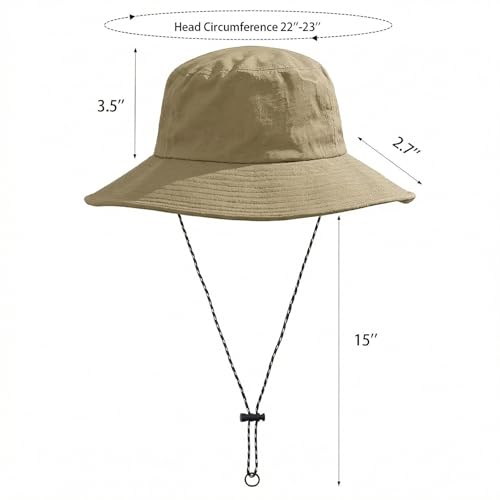 Bucket Rain Hat with Chin Strap Quick Dry Outdoor Bucket Hats for UV Protection Boonie Sun Hat Men Women - color: Khaki