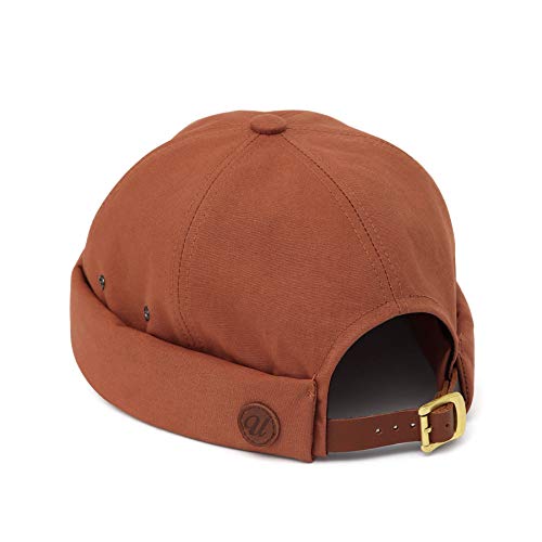 UNDERCONTROL Vintage Brimless Sailor Fisherman Leon Hat Miki Skull Docker Leather Strap Beanie Cap for Men & Women Korea - color: Brick