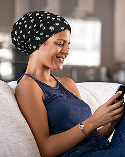 Adjustable Satin Lined Sleep Cap for Dreadlocks Curly Hair Large Head-Stay On Overnight - color: Black Brown
