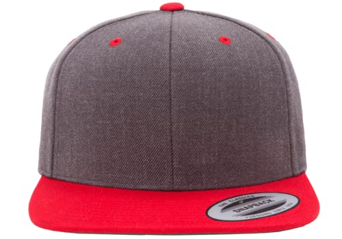 Mrlahat 6089 Yupoong Yp by Flexfit 6-Panel Structured Flat Visor Classic Snapback Cap with Black Bandana - color: Dark Heather / Red