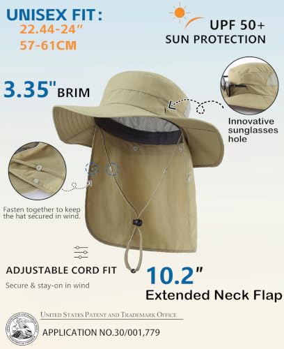 Home Prefer UPF 50+ Wide Brim Sun Hats with Neck Flap Sun Protection Hat for Men Women Gardening Fishing Summer Bucket Hat - color: Light Vert Khaki