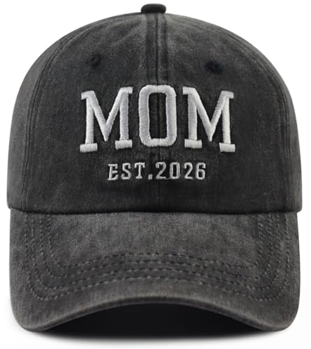 2PCS Mom and Dad EST 2027 2026 Hats for Women Men, New Parents Baseball Cap - color: Mom Black