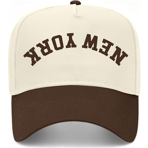 New York Upside Down Reversed Vintage Trucker Hat | Premium Snapback Baseball Hat for Men & Women - color: Brown/Natural