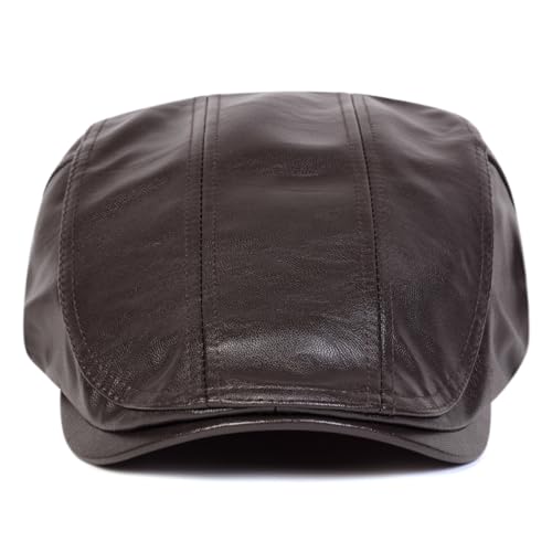 Newsboy Cap for Men, Flat Cap, PU Leather Hat - color: Buckle| Brown