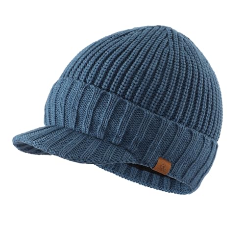 Home Prefer Men's Winter Hat Thick Knit Beanie Cap with Visor Newsboy Beanie Hat - color: Airforce Blue