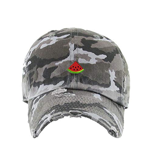 Watermelon Vintage Baseball Cap Embroidered Cotton Adjustable Distressed Dad Hat - color: Gray Camo