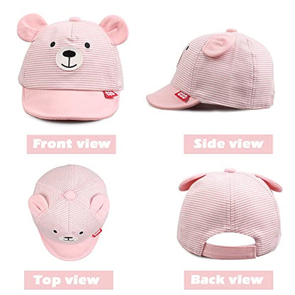 JANGANNSA Baby Duck Cap Infant Kids Sun Hat Bear Cute Cartoon Caps Spring Summer - color: Pink Striped Bear, size: 3-18 Months