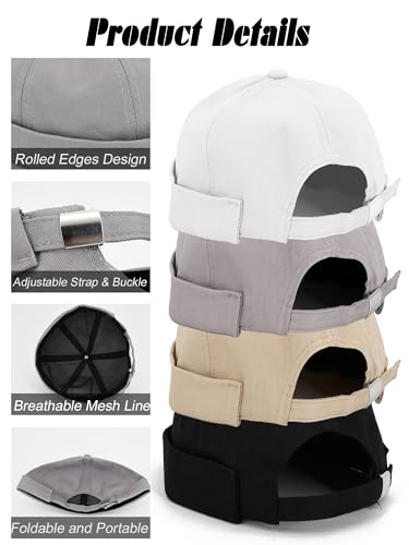 4 Pcs Brimless Hat Docker Cap No Brim Hats Skull Caps Rolled Cuff Beanie Hip Hop Hats with Buckle for Men - color: Khaki,green,navy Blue, Black, Gray,white