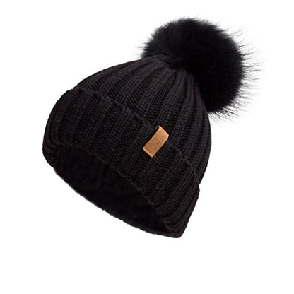 Pilipala Womens Knit Beanies Hats with Fur Pom Bobble Hat Skull Cap Cable Beanie for Women
