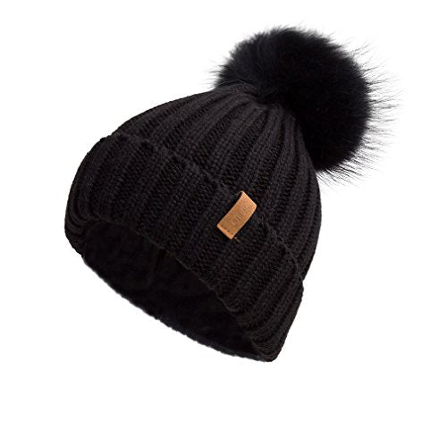 Pilipala Womens Knit Beanies Hats with Fur Pom Bobble Hat Skull Cap Cable Beanie for Women