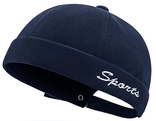 DIYDECAL Retro Brimless Skullcap Hat Docker Cap,Sailor Worker Hat Beanie Hat for Mens - color: Navy Blue