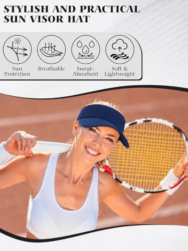 12 Pack Sun Visor Hats Softball Adjustable Cap Sun Protection for Women Men - color: Navy Blue