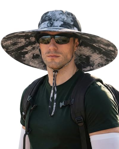 Mens Sun Hat Super Wide Brim Waterproof Breathable Bucket Hats for Men - color: Khaki Ink