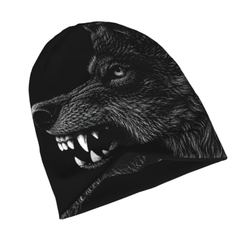 Gamepad Print Slouchy Beanie Skull Caps Chemo Hats Baggy Headwear for Men Women Jogging Cycling - color: Wolf Print