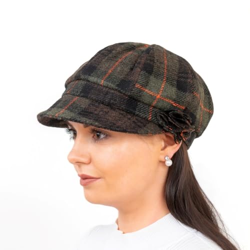 Hatman of Ireland Newsboy Hat for Women's Made in Ireland, 8 Panel Wool Cap, One-Size - color: Turf