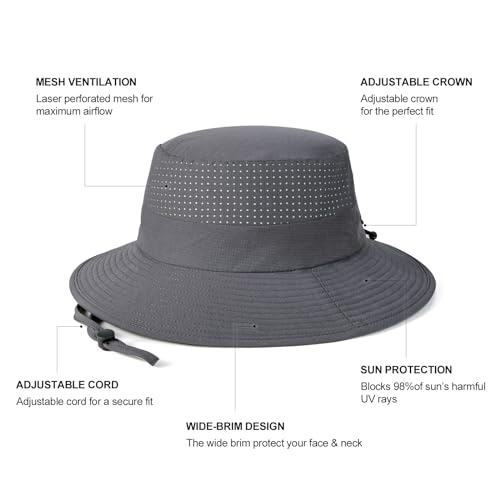 VOBOOM Unisex Wide Brim UV Protection Fishing Sun Hat - color: Dark Grey