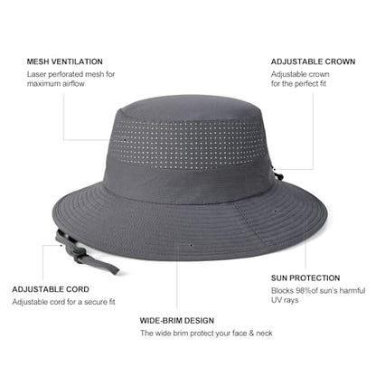 VOBOOM Unisex Wide Brim UV Protection Fishing Sun Hat - color: Dark Grey