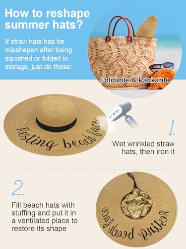 Sun Beach Straw Hats for Women, Summer Wide Brim Hat - color: Khaki(resting Beach Face), size: Large