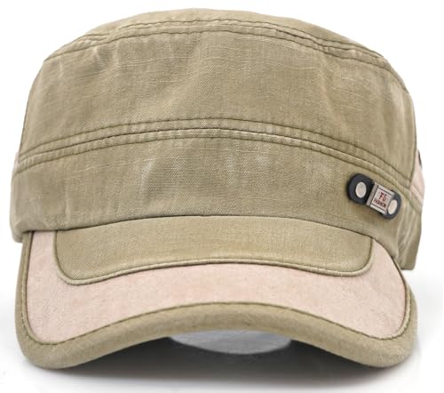 Men Flat Top Hat Cadet Army Cap Twill Cotton Baseball Military Cap - color: F - Green