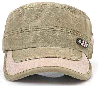 Men Flat Top Hat Cadet Army Cap Twill Cotton Baseball Military Cap - color: F - Green
