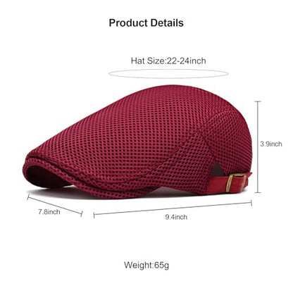 Mens Mesh Cap Flat Ivy Gatsby Newsboy Beret Driving Hat Adjustable Breathable Summer Hats - color: Wine