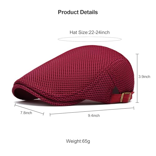 Mens Mesh Cap Flat Ivy Gatsby Newsboy Beret Driving Hat Adjustable Breathable Summer Hats - color: Wine