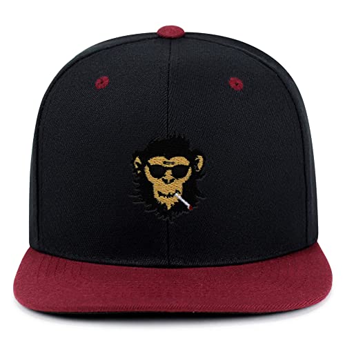 Smoking Monkey Hip-Hop Snapback Hat Embroidered Baseball Cap Wild Animal Funny - color: 19. Black/Maroon