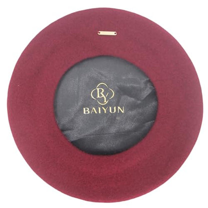 Classic Wool French Red Beret Hats for Women Men - color: M --Wine Red