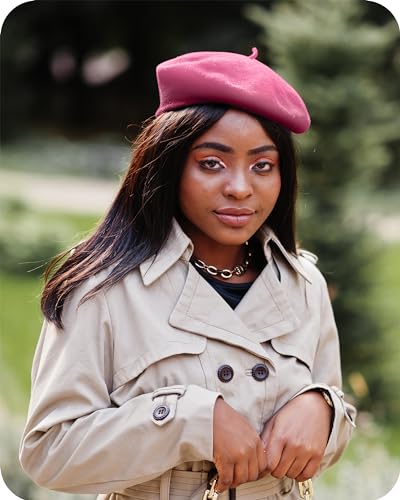 Parquet Solid Color French Beret Hat. Classic French, Casual and Chic Lightweight Cap for Women - color: Pink