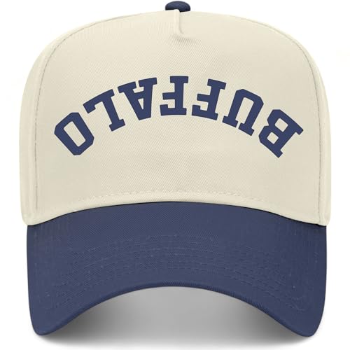 Buffalo Upside Down Reversed Vintage Trucker Hat | Premium Adjustable Snapback Baseball Hat for Men & Women - color: Navy/Natural