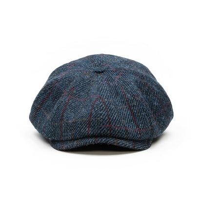 Sterkowski Shelby | 100% Harris Tweed Newsboy Cap for Men | 8 Panel Peaky Style Hat - color: Blue/Red Check, size: 7 1/4