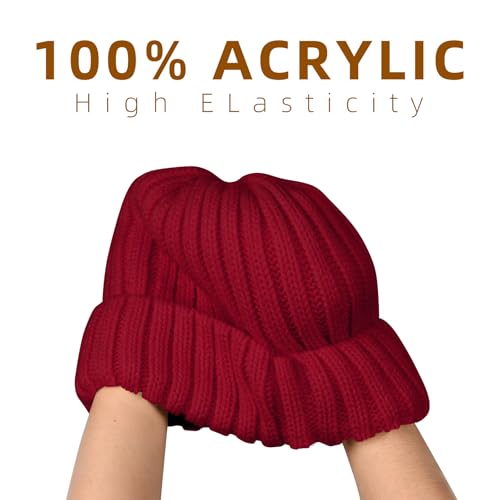 ZOORON 1&2 Winter Beanie for Women Soft Warm Slouchy Knit Hat Ski Stocking Cuffed Cap - color: Wine Red
