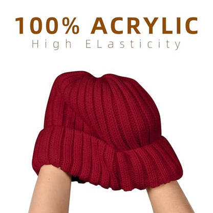 ZOORON 1&2 Winter Beanie for Women Soft Warm Slouchy Knit Hat Ski Stocking Cuffed Cap - color: Wine Red