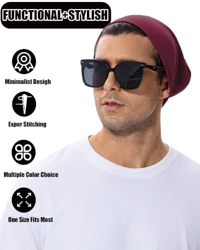 100% T-Shirt Cotton Slouchy Beanie Women Men,Lightweight Chemo Hat - color: Wine Red(2-layer)