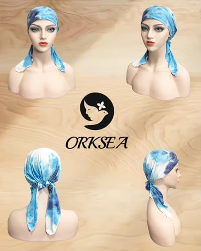 Chemo Headwear for Women Pre-Tied Head Scarf Coverings Scarves - color: Blue and Navy