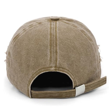 Retro Washed Distressed Baseball Cap with Five Pointed Stars for Women Men - color: Khaki